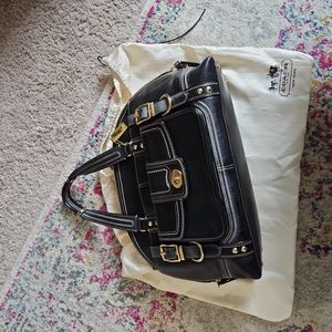 COACH Black Leather Hampton Miranda Satchel Domed Handbag XL Style 11085